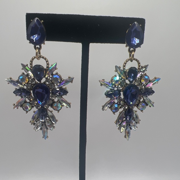 Navy & Iridescent Stone Earrings - Picture 1 of 5